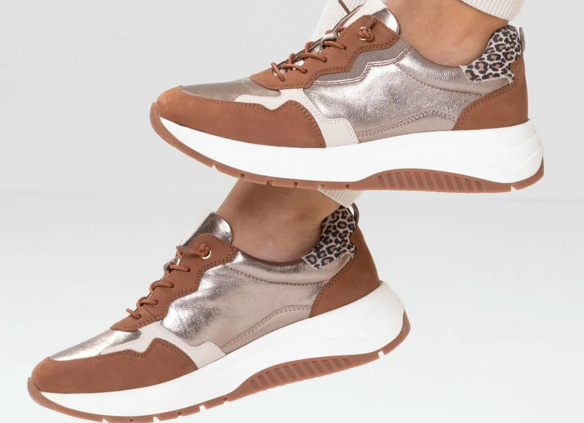 New CAPRICE , trendige Damen-Sneaker, Weite G, mit herausnehmbarem Fußbett COGNAC-ALTGOLD