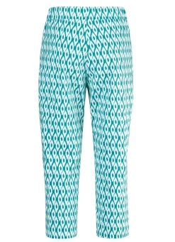 Hot KLAUS MODELLE MADE IN GERMANY Caprihose in bequemer Schlupfform TÜRKIS-ECRU