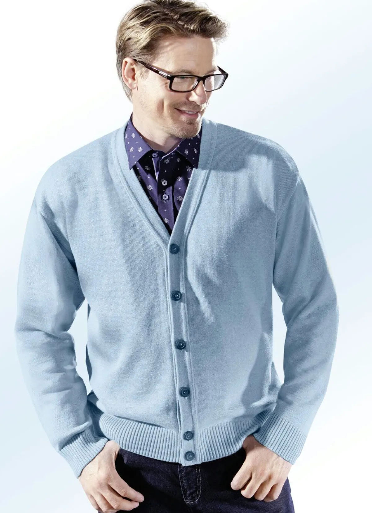 Sale BADER Cardigan mit durchgehender Knopfleiste in 5 Farben BLEU