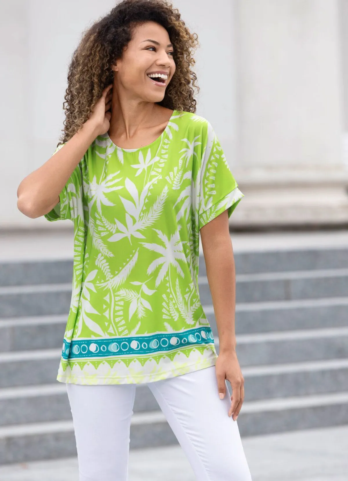 Discount BADER Charmante Shirt-Tunika KIWI-TÜRKIS-ECRU-BUNT