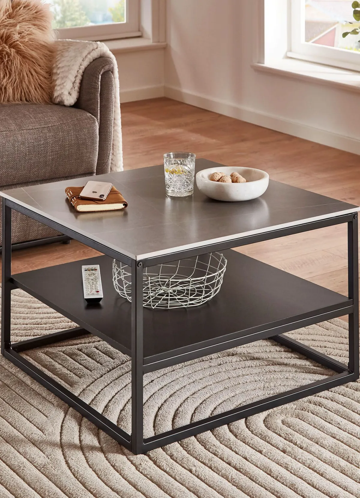 BADER Couchtisch Marmoroptik grau-schwarz