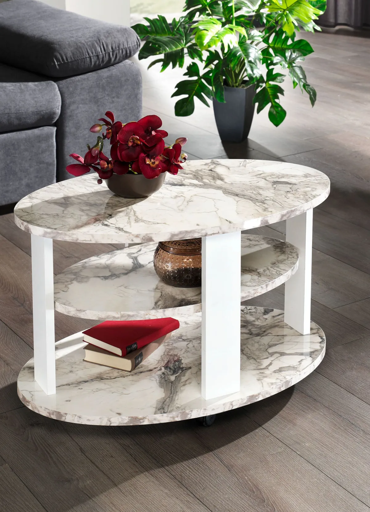 Best BADER Couchtisch auf Rollen MARMOR WEISS-WEISS