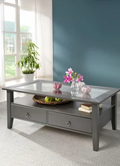 New BADER Couchtisch aus massivem Kiefernholz GRAU