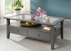 New BADER Couchtisch aus massivem Kiefernholz GRAU
