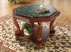 Best BADER Couchtisch mit echter Marmor-Einlage NUSSBAUM-GRÜN