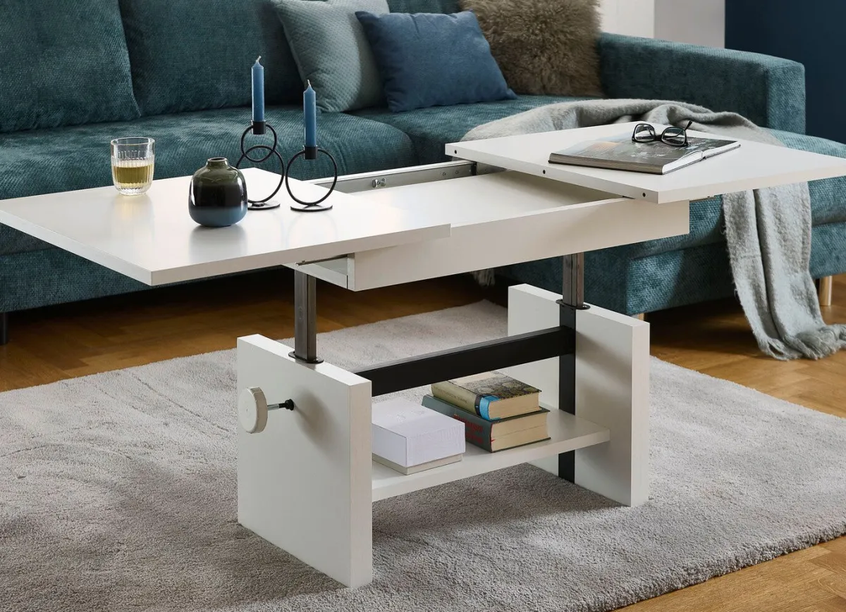 BADER Couchtisch mit Lift-Mechanik WEISS