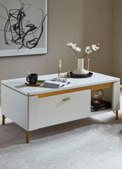 Best BADER Couchtisch mit Schublade WEISS-GOLD