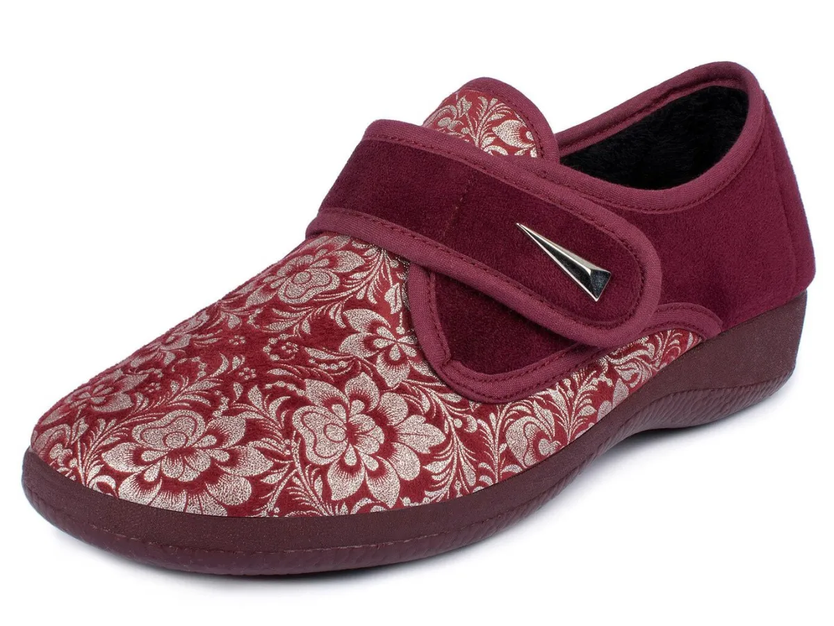 Online AEROSOFT Damen Klett-Halbschuh im Blüten-Design BORDEAUX