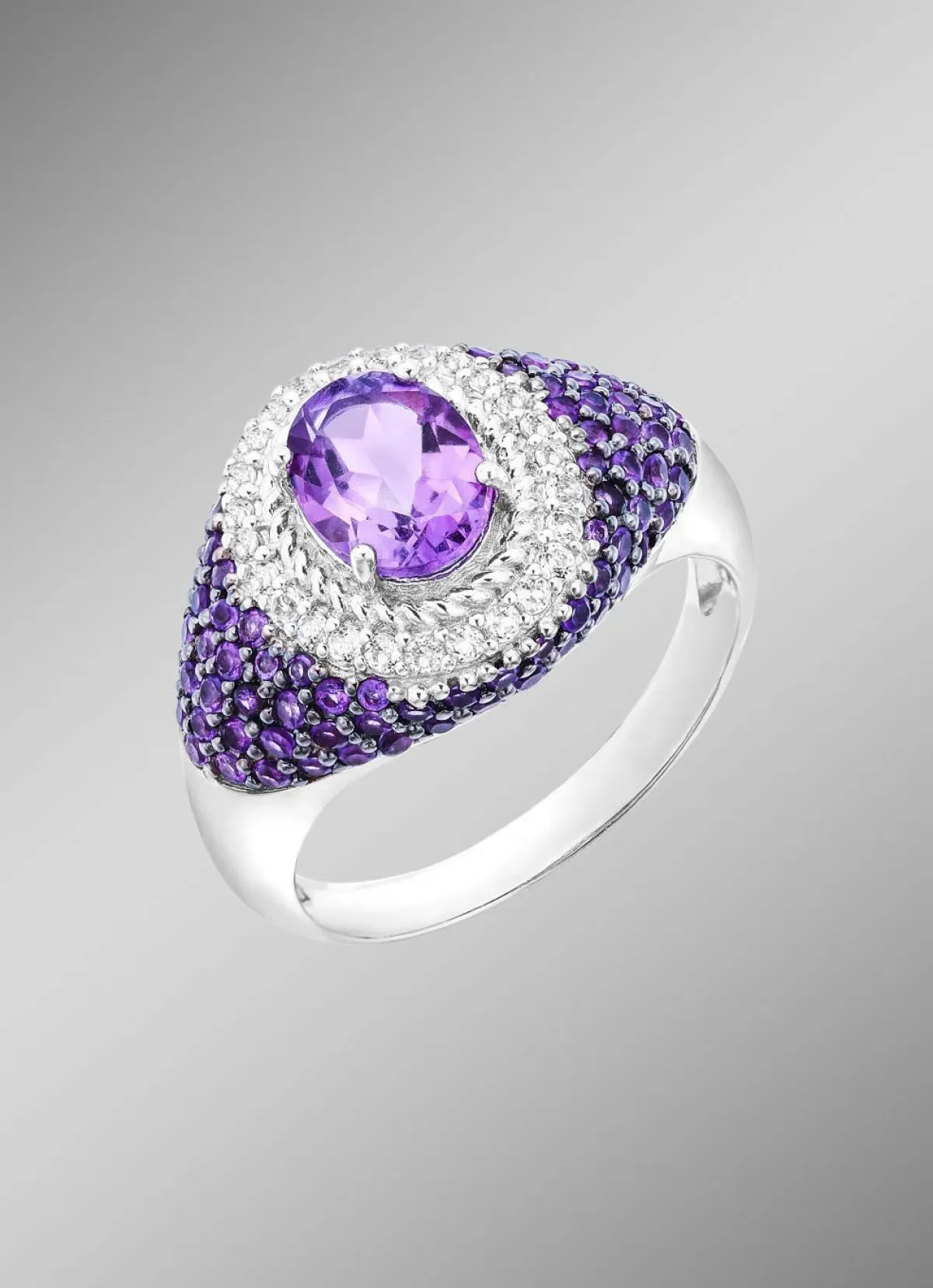 Outlet BADER Damenring mit echt Amethyst und echt Weißtopas