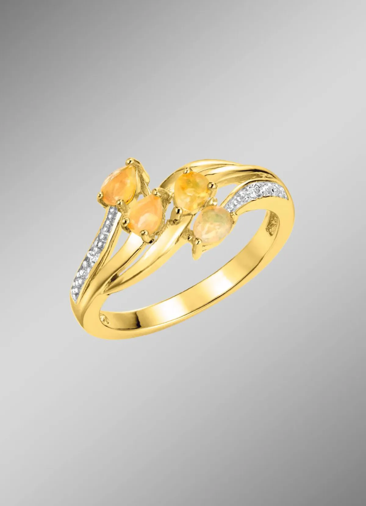 Clearance BADER Damenring mit echt Feueropal und 2 Diamanten