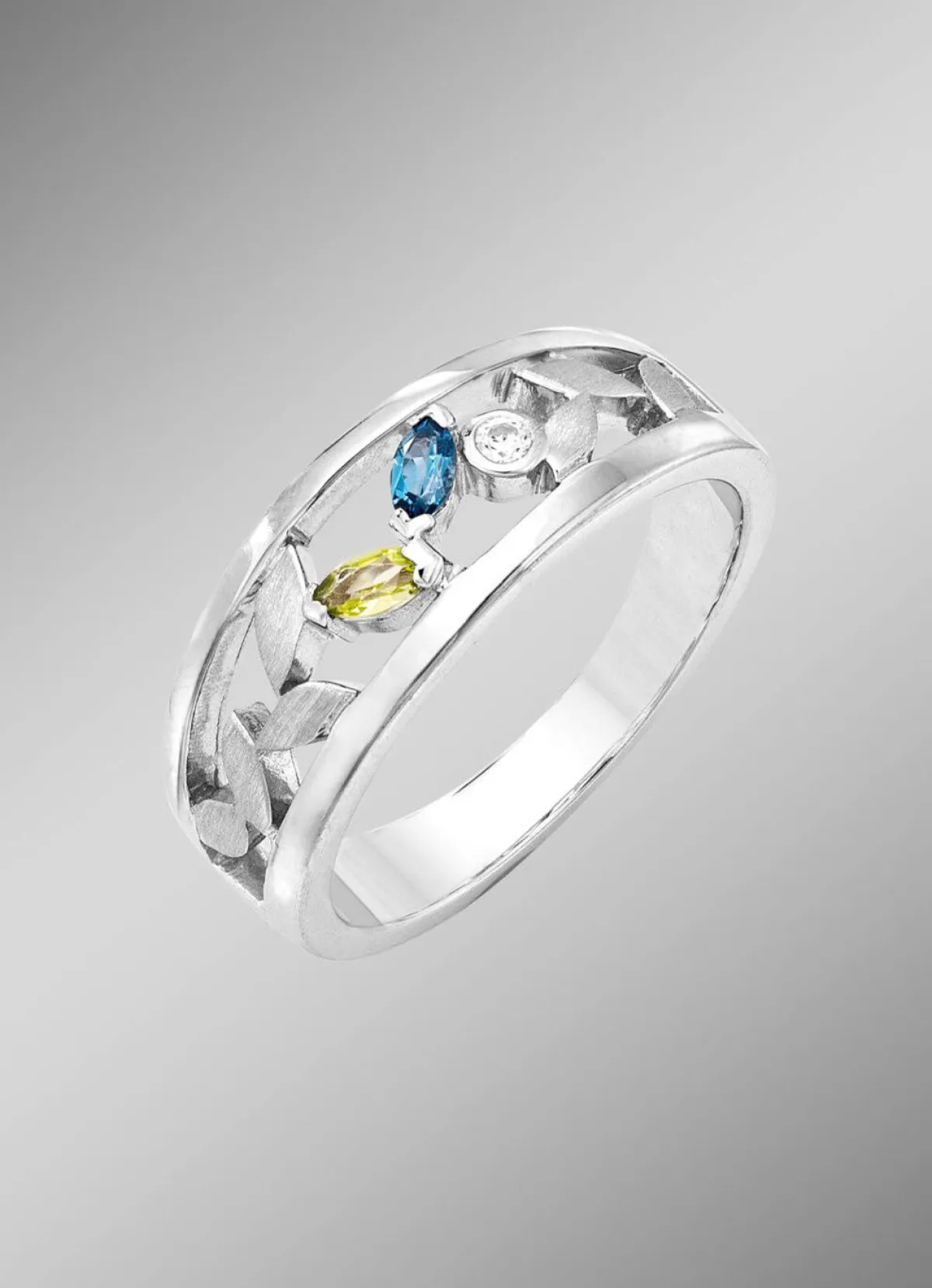 Sale BADER Damenring mit echt Peridot, Blautopas, beh., und synth. Zirkonia