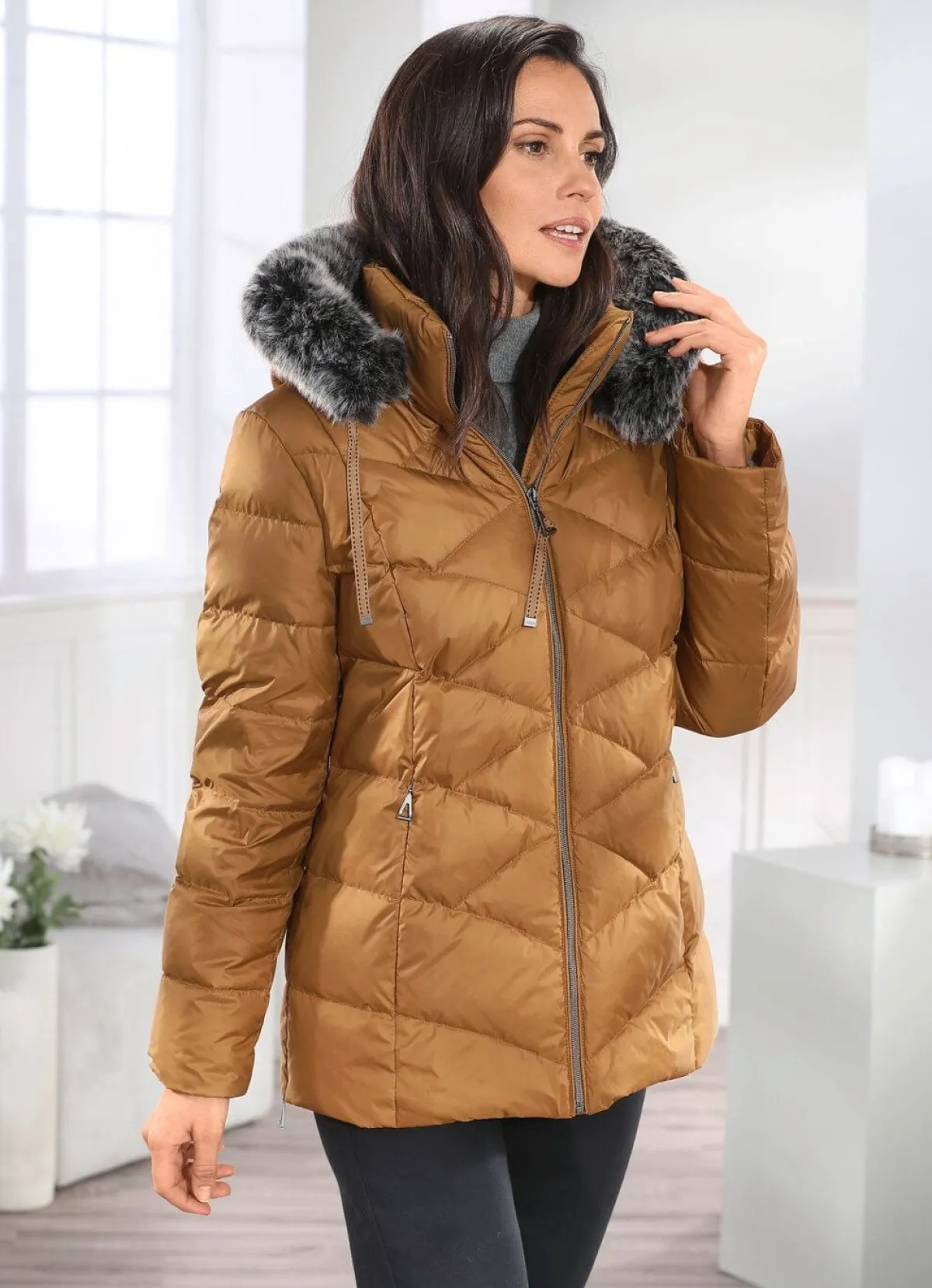 New BADER Daunenjacke mit abnehmbarer Kapuze KARAMELL