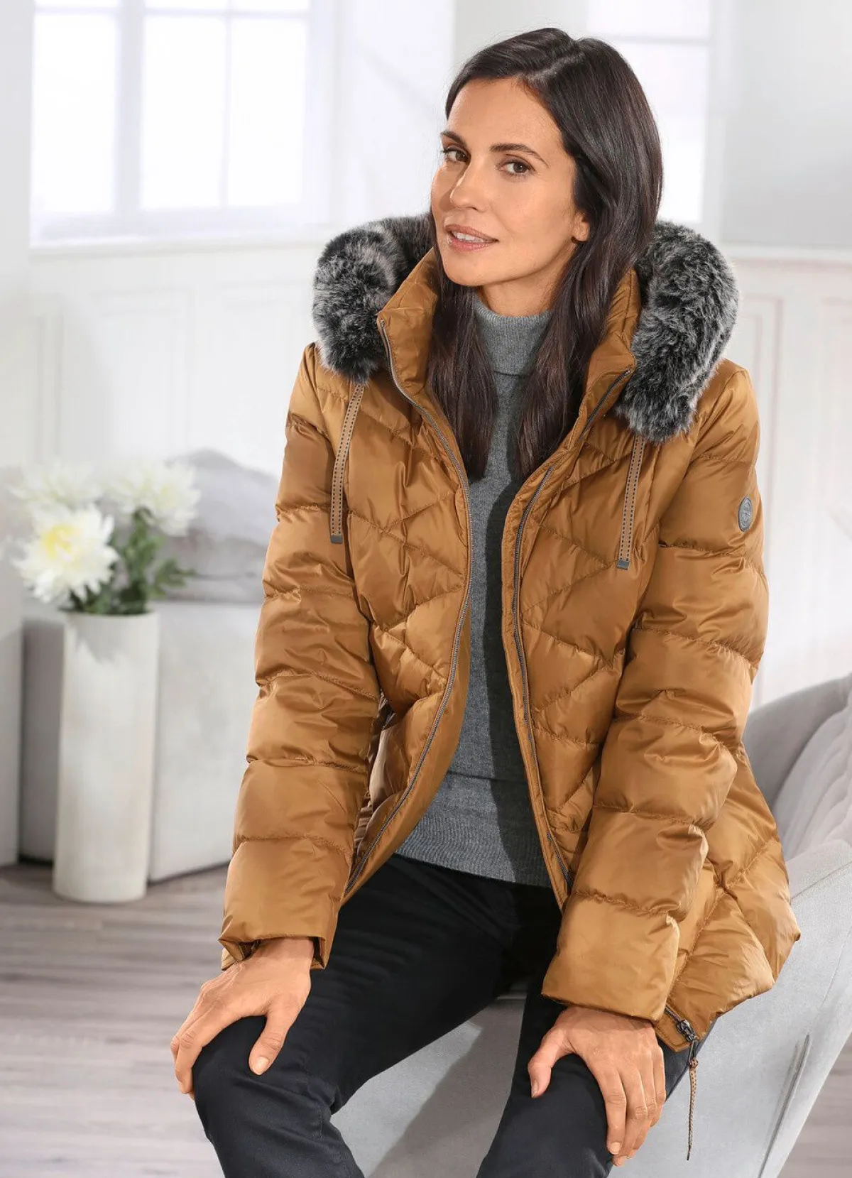 New BADER Daunenjacke mit abnehmbarer Kapuze KARAMELL