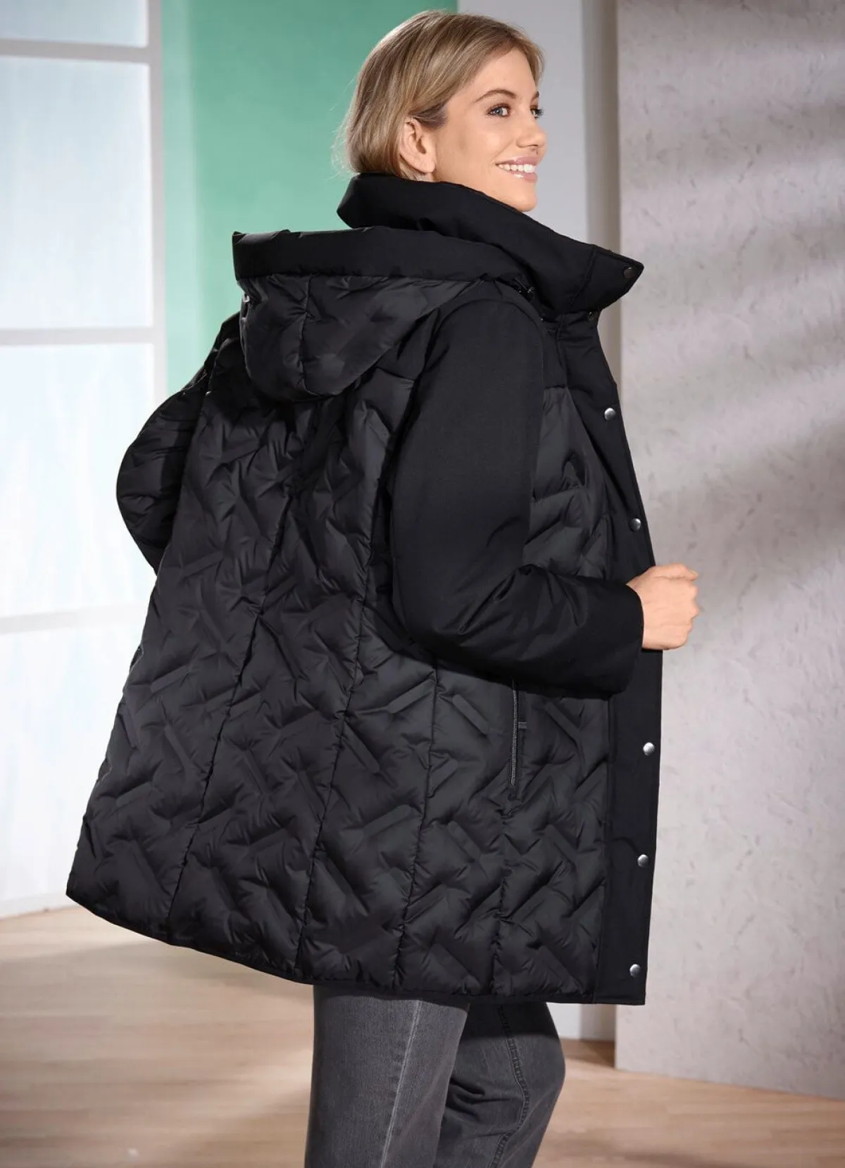 Best BADER Daunen-Longjacke mit geklebten Kammern SCHWARZ