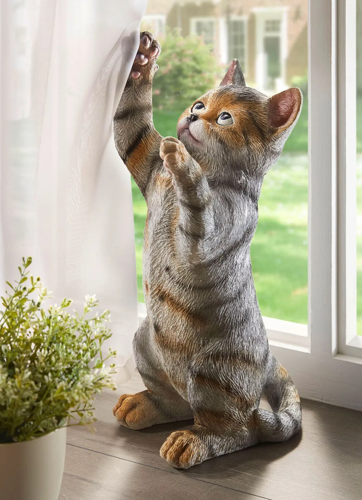Discount BADER Dekofigur Katze GRAU-WEISS