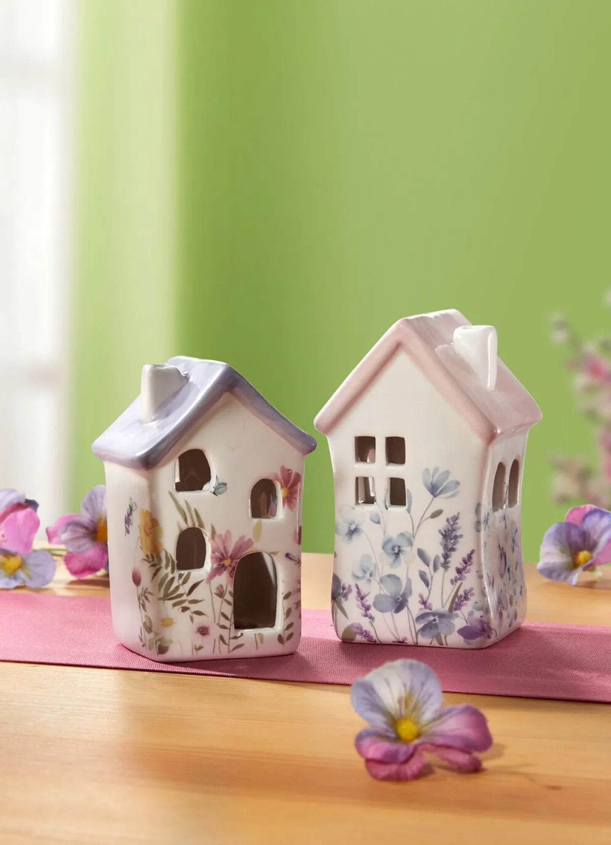 Sale BADER Deko-Häuschen aus Keramik, 2er-Set WEISS-LILA-ROSA