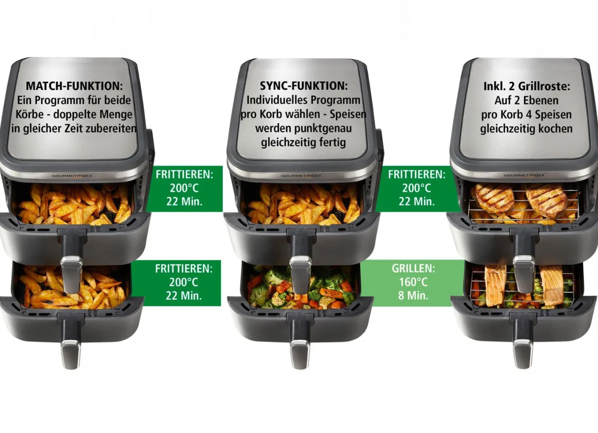 Discount BADER Digitale Doppelkammer-Heißluftfritteuse „FryUP“ GRAU