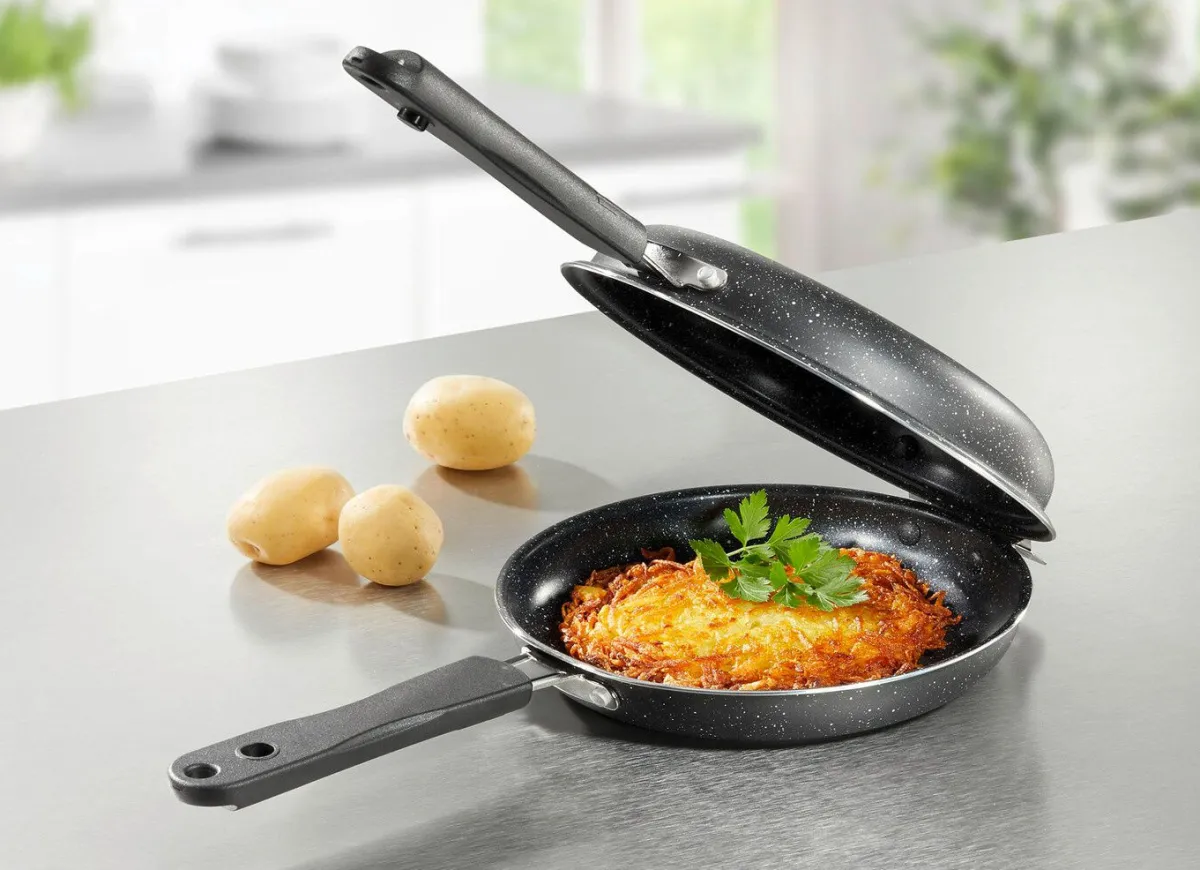 BADER Doppelpfanne mit Antihaftbeschichtung – perfekt für Rösti, Pfannkuchen und Omelett SCHWARZ