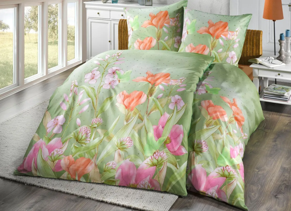 Online DORMISETTE Bettwäsche-Garnitur mit floralen Dessin GRÜN