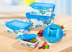Sale BADER Dosen-Set eckig, 10-teilig mit schönem Hortensien-Dekor BLAU
