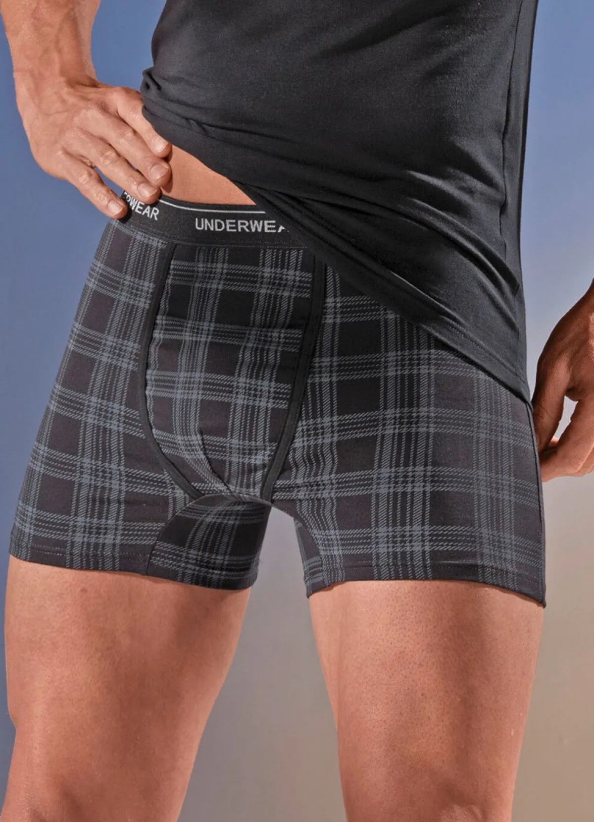 Hot BADER Dreierpack Pants mit Karodessin SCHWARZ-GRAU