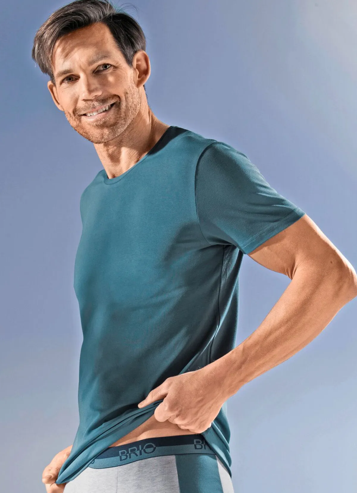 Hot BADER Dreierpack Shirts mit Elasthan 2X RAUCHBLAU, 1X GRAU MELIERT