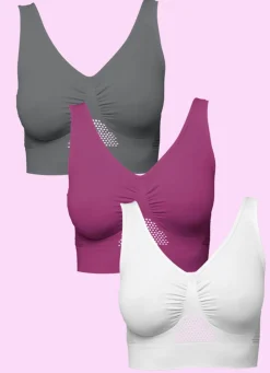 Hot BADER Dreierpack Sport-BH „Sporty“ WEISS-ANTHRA-BEERE