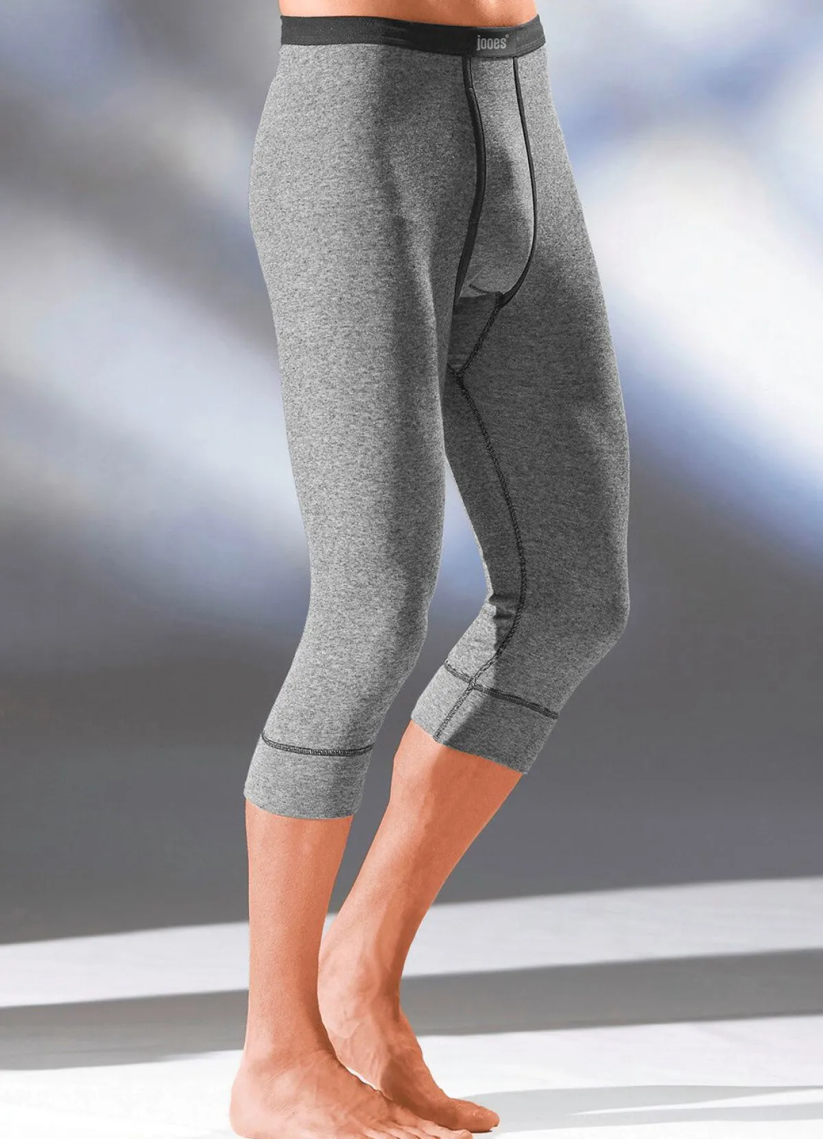 BADER Dreierpack Unterhosen, wadenlang, aus Feinripp mit Eingriff, bunt 2X JEANSBLAU MELIERT, 1X ANTHRAZIT MELIERT