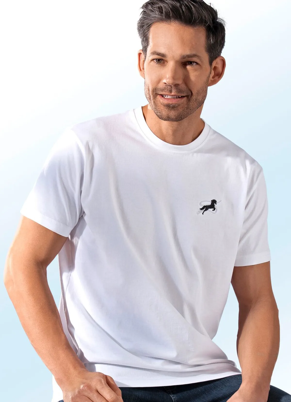 Best BADER Dreierpack Shirts, uni mit Stickereimotiv 2X WEISS, 1X SCHWARZ