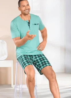 BADER Dreiteiliges Shorty mit Knopfleiste und Brusttasche 1X TANNENGRÜN, 1X MINTGRÜN