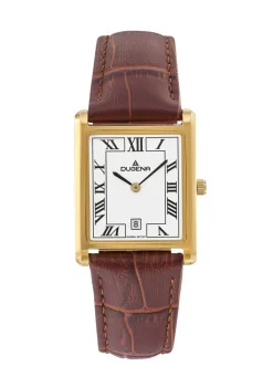New DUGENA -Quartz-Herrenuhr mit Edelstahlgehäuse und Lederband