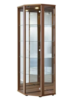 New BADER Eck-Vitrine mit LED-Beleuchtung NUSSBAUM