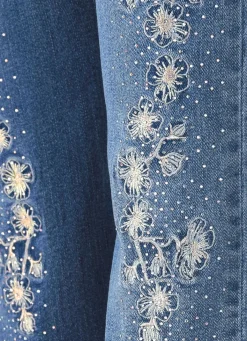 Online BADER Edel-Jeans mit Stickerei-Applikationen und Glitzersteinchen JEANSBLAU
