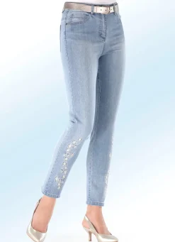 Clearance BADER Edel-Jeans mit Stickerei-Applikationen und Glitzersteinchen HELLBLAU
