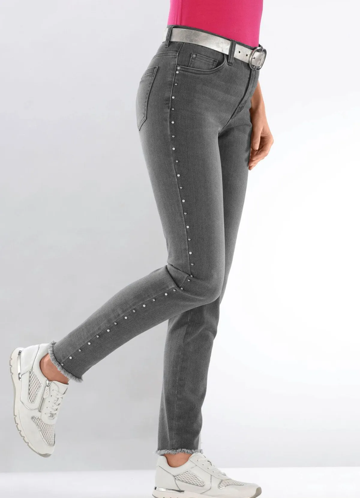 Sale BADER Edel-Jeans mit tollen Zierperlen ANTHRAZIT