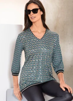 Hot BADER Edle Shirt-Tunika PETROL-ECRU-BUNT
