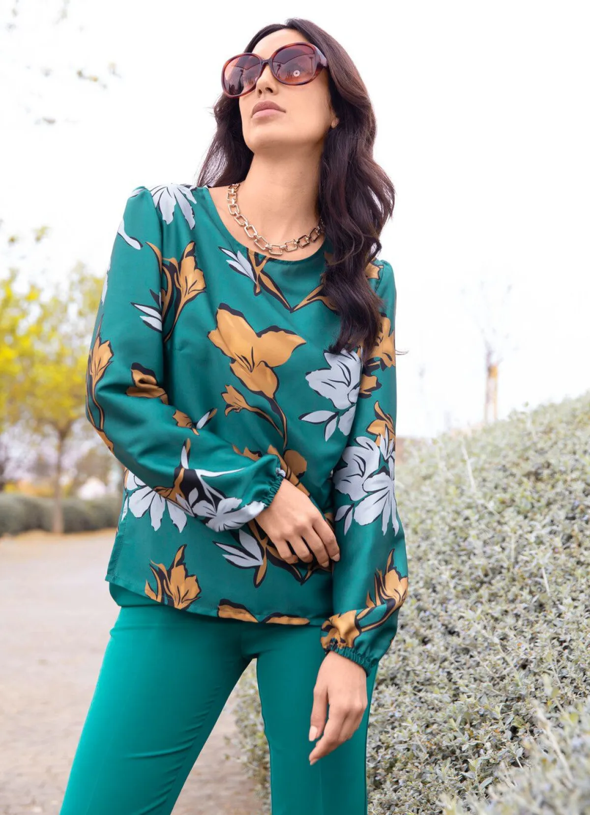 Clearance Tizia Edle Tunika von PETROL-TAUPE-SILBER-BUNT