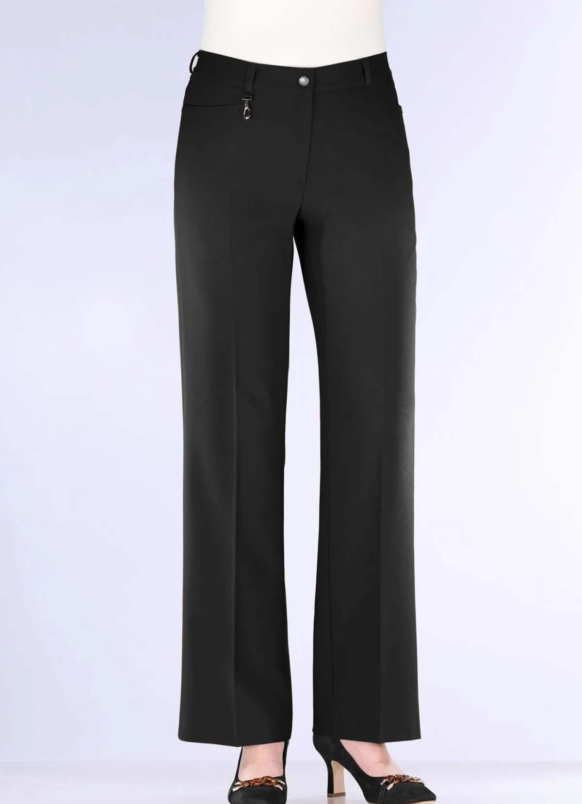 Sale KLAUS MODELLE MADE IN GERMANY Elegante Hose mit apartem Zieranhänger SCHWARZ