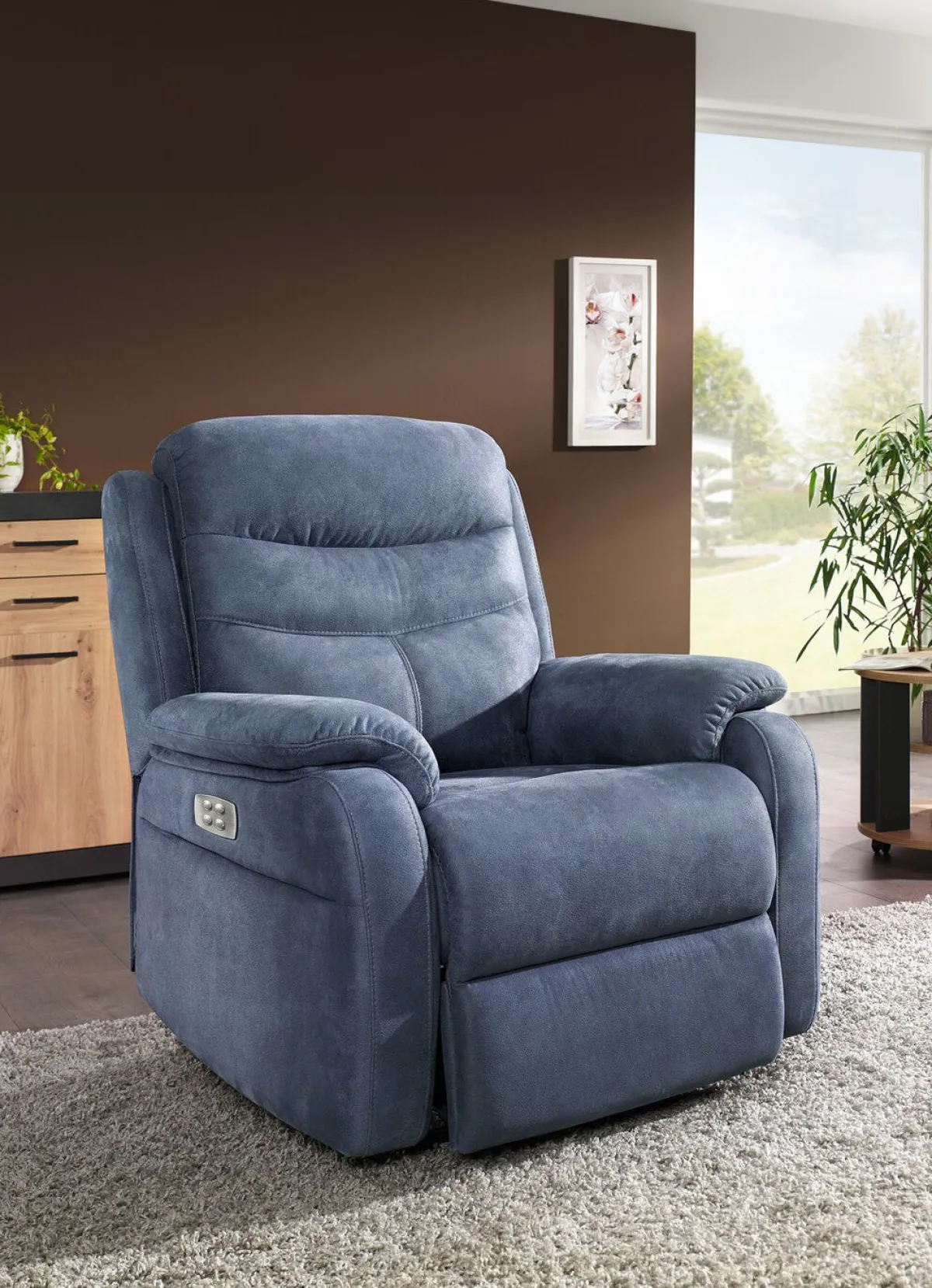 Clearance BADER Elektrisch verstellbarer TV-Sessel mit Motor und Aufstehhilfe BLAU-GRAU