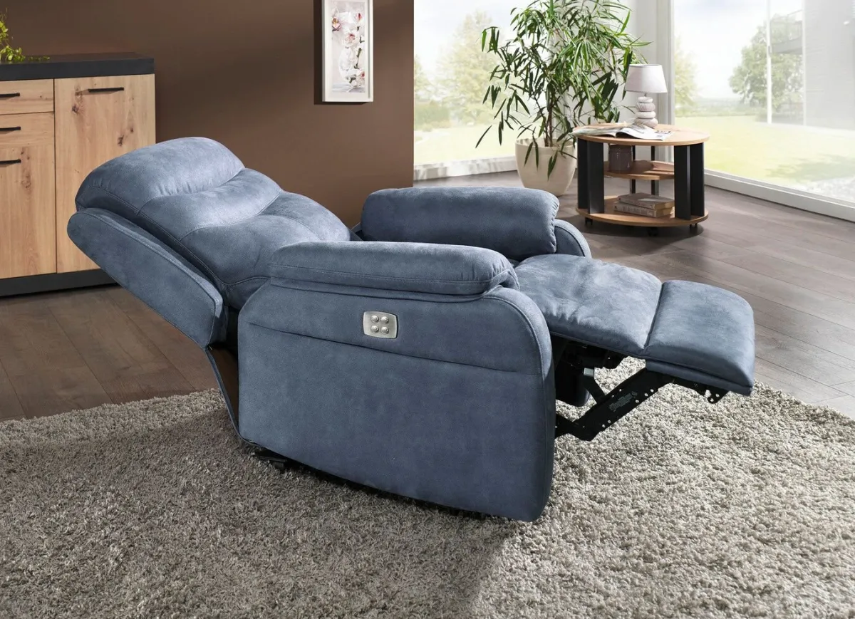 Clearance BADER Elektrisch verstellbarer TV-Sessel mit Motor und Aufstehhilfe BLAU-GRAU