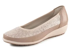 Hot ELENA EDEN , bequeme Damen-Ballerinas, Weite G, mit herausnehmbarem Fußbett TAUPE