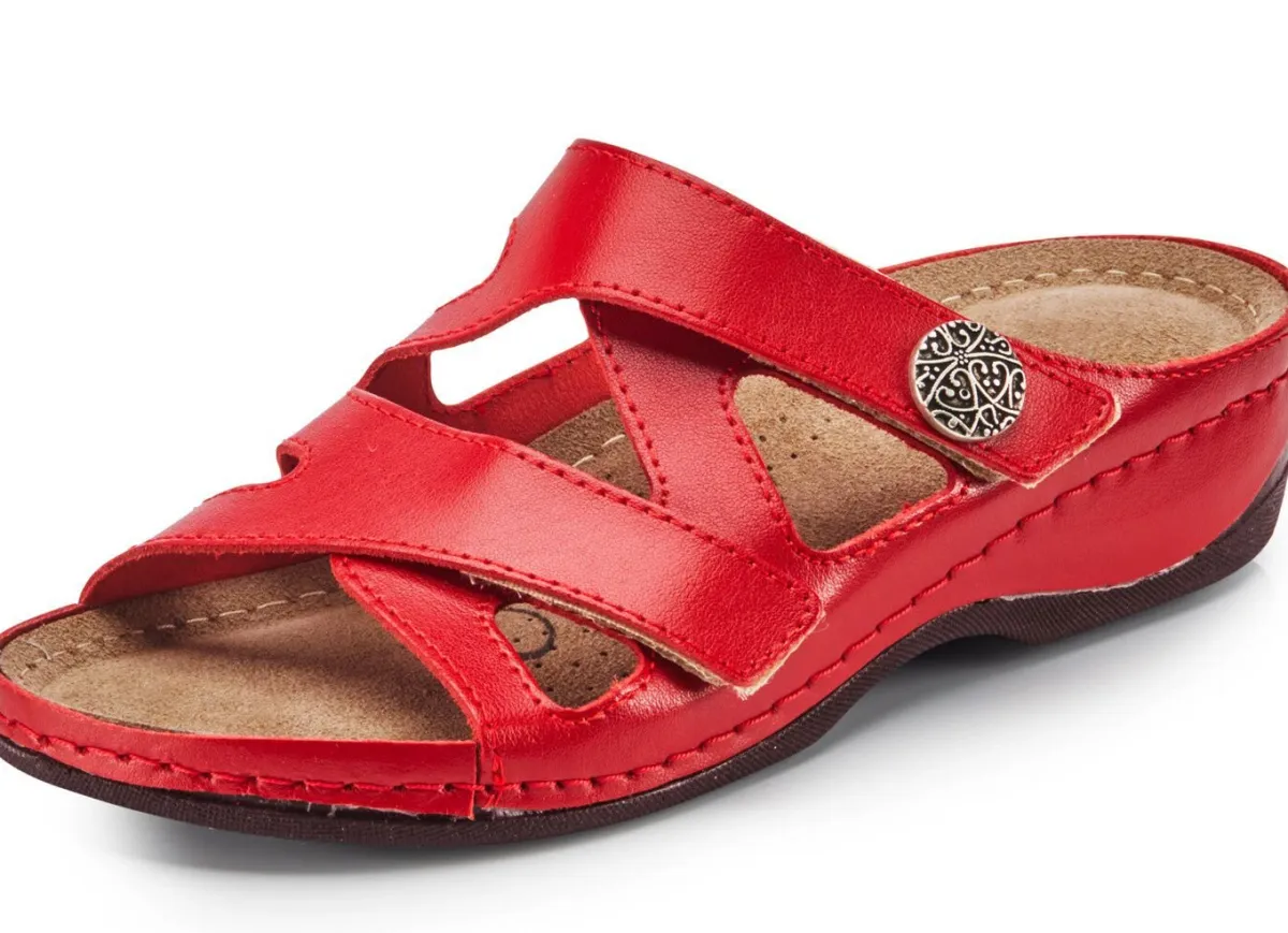 BADER ELENA EDEN, bequeme Damen-Pantoletten, Weite G, mit Klettverschluss ROT