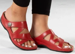 BADER ELENA EDEN, bequeme Damen-Pantoletten, Weite G, mit Klettverschluss ROT