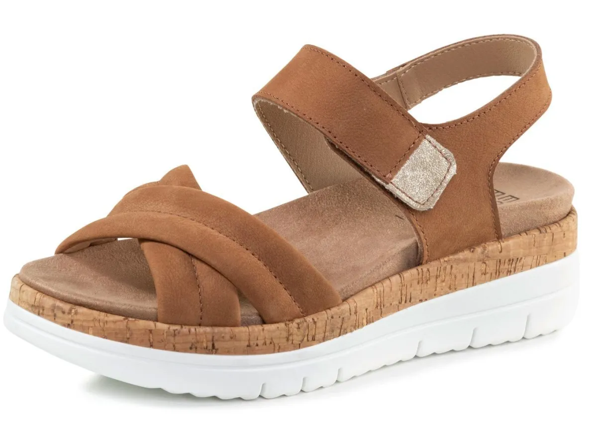 BADER ELENA EDEN, bequeme Damen-Sandalen, Weite H, mit herausnehmbarem Fußbett COGNAC