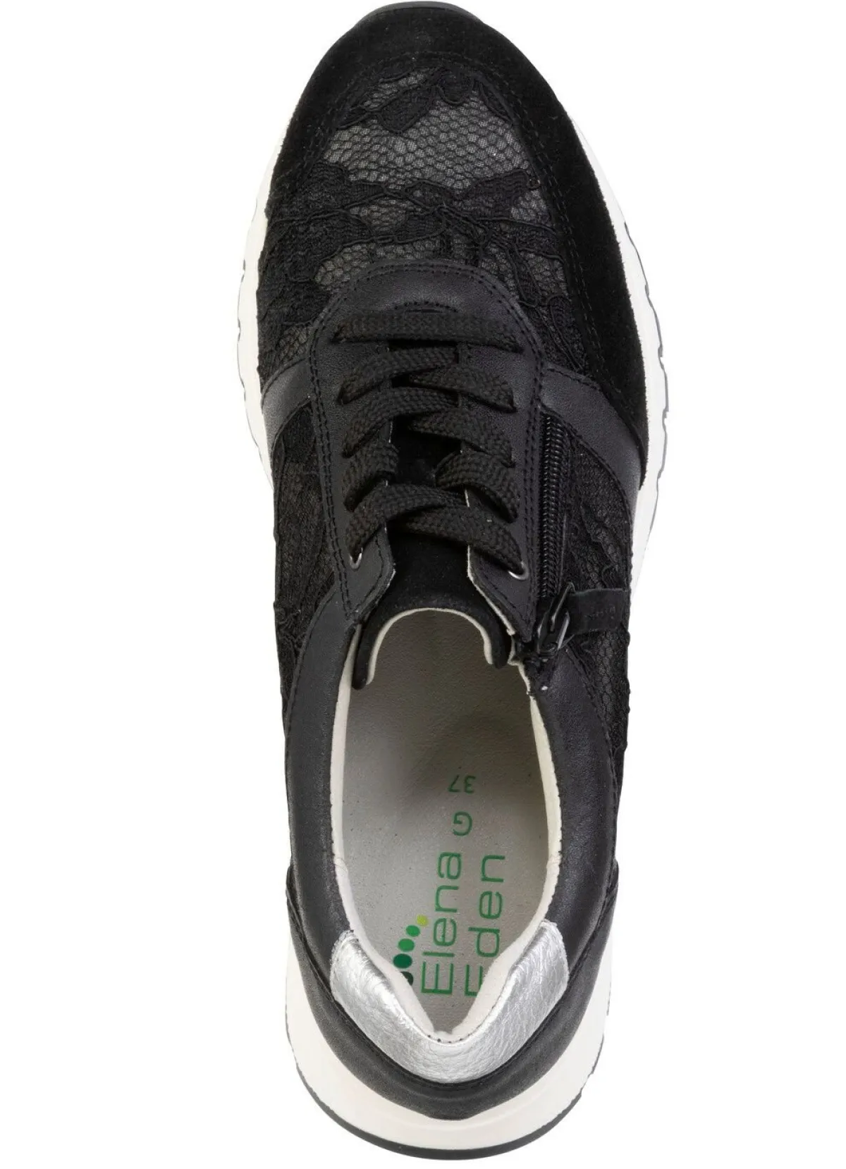 Clearance ELENA EDEN , elegante Damen-Sneaker, Weite G, mit herausnehmbarem Fußbett SCHWARZ-SILBER