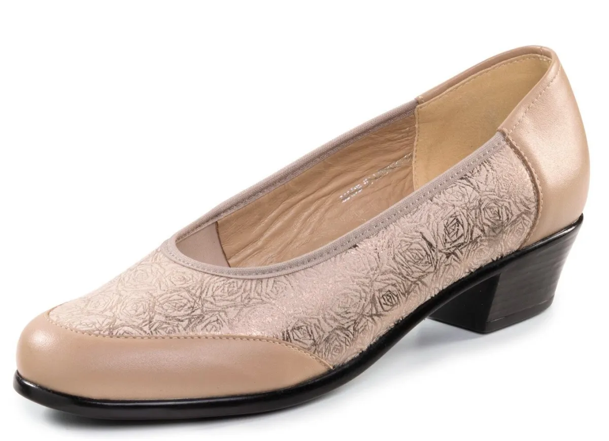 New ELENA EDEN , elegante Damen-Pumps, Weite H, mit Gummizug BEIGE