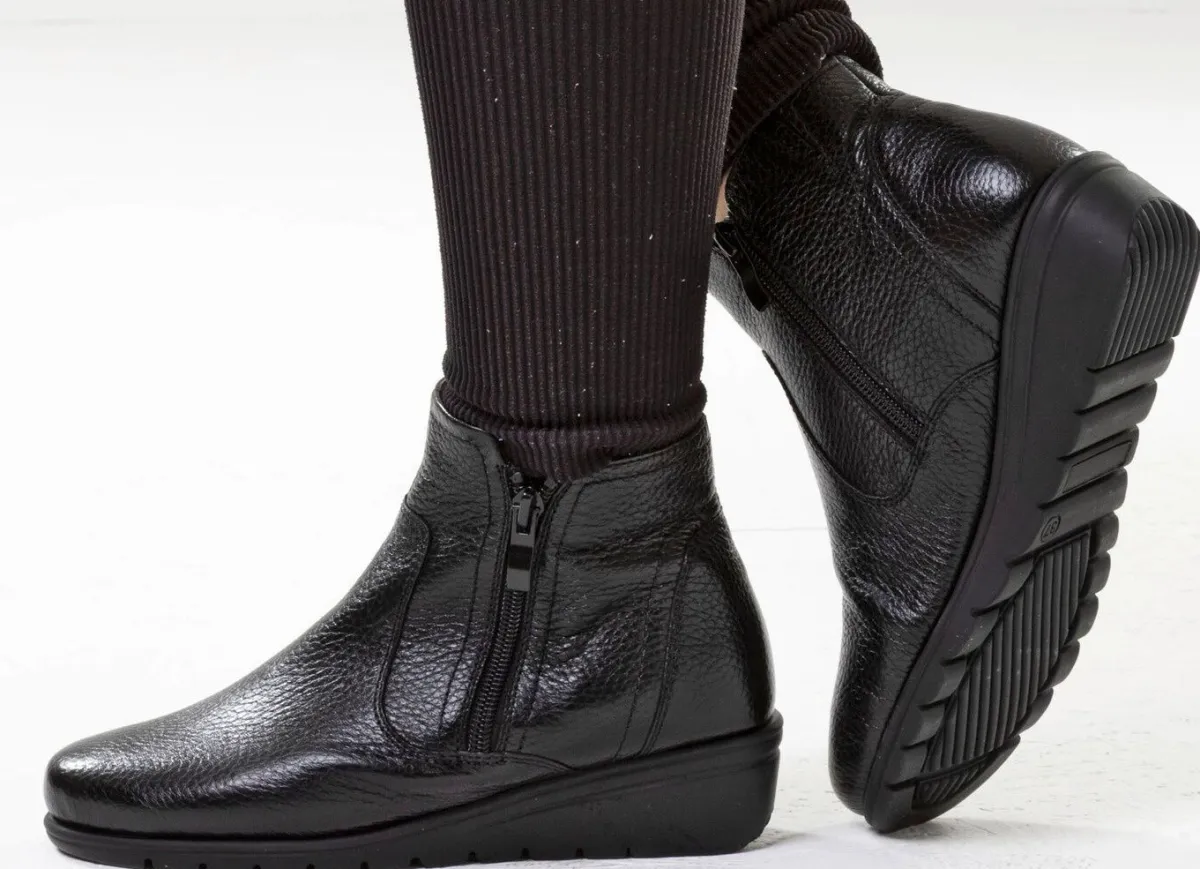 Outlet ELENA EDEN , gefütterte Damen-Stiefeletten, Winterschuhe, Weite G, mit Reißverschluss SCHWARZ