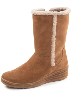 Best ELENA EDEN , gefütterte Damen-Stiefel, Winterschuhe, Weite H, mit Lammfell BRAUN-BEIGE