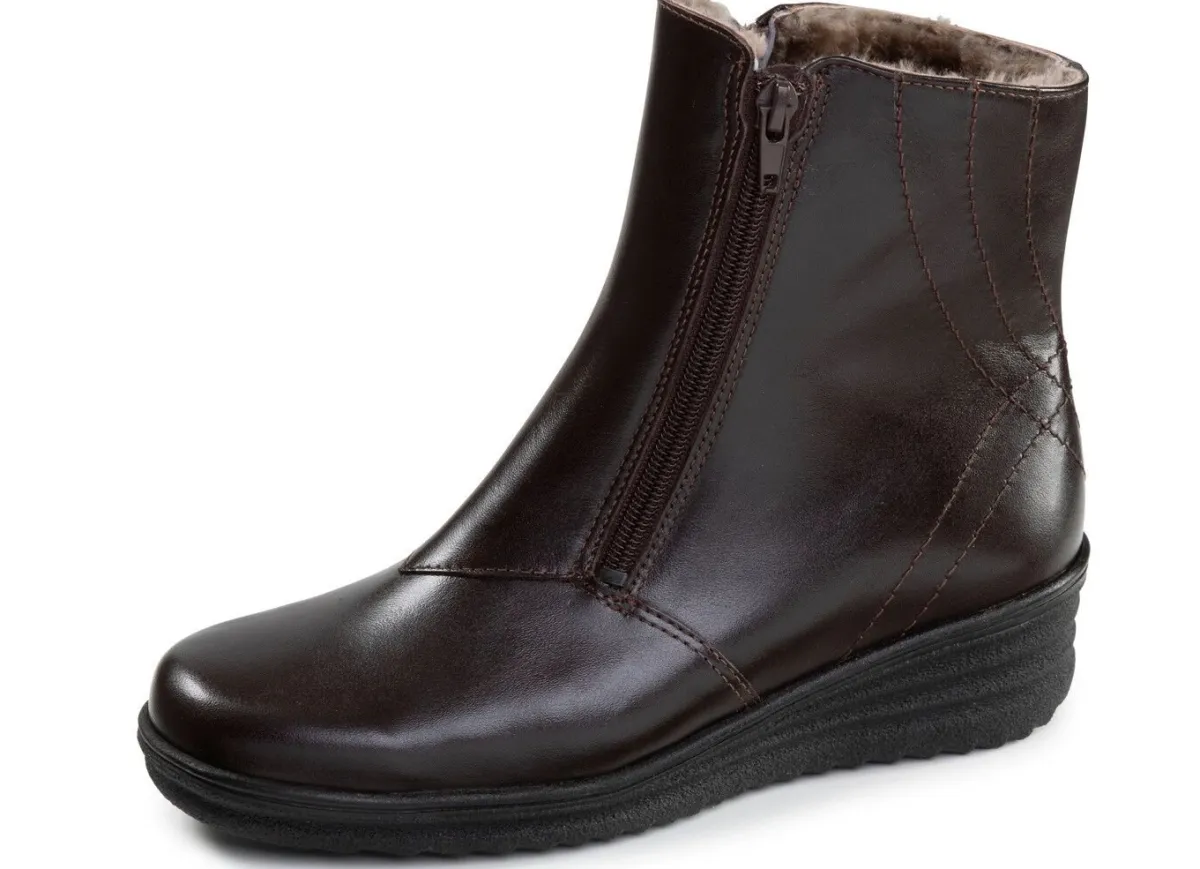 Clearance BADER ELENA EDEN, gefütterte Damen-Stiefeletten, Winterschuhe, Weite H, mit Lammfell MOKKA