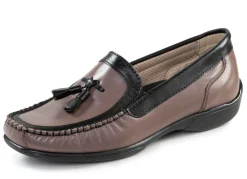 New ELENA EDEN , klassische Damen-Slipper, mit herausnehmbarem Fußbett TAUPE-SCHWARZ